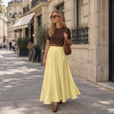 Fusta midi Sattia din satin, cu buzunare