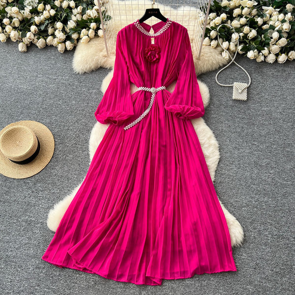 Rochie Bedelia roz fucsia plisata - curea inclusa