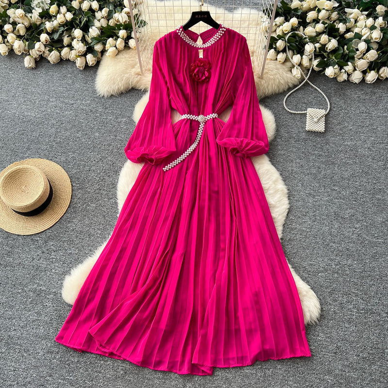 Rochie Bedelia roz fucsia plisata - curea inclusa