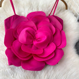 Top Hadley roz fucsia cu bretele si floare tridimensionala