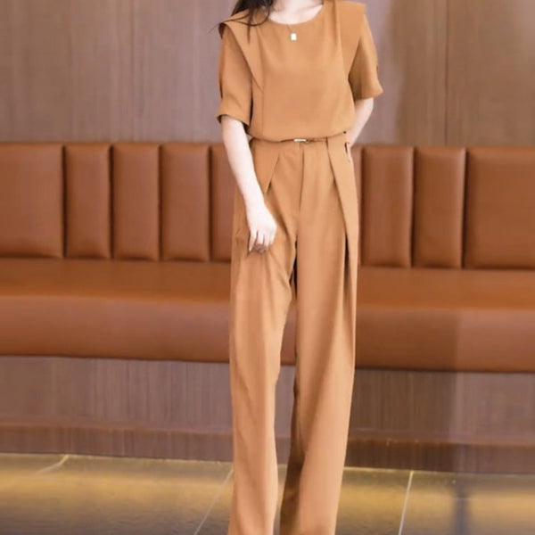 Set Omissi compus din top si pantaloni cu talie accesorizata prin curea