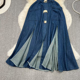 Rochie midi Julya din denim, cu crapaturi in fata