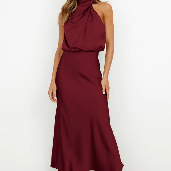 Rochie Clara visinie din satin, cu fermoar ascuns la spate