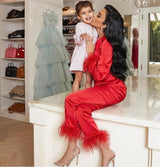 Set pijama Milcah rosie cu terminatii din puf