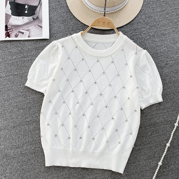 Tricou Sophia alb cu accesorizat cu pietre
