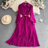 Rochie Hanelore mov cu pliuri si curea accesorizata