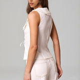 Top Zafia din cu guler lat si terminatii din dantela