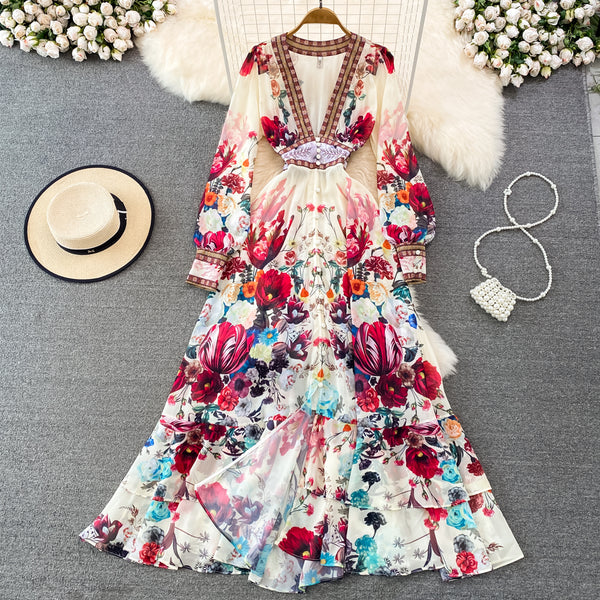 Rochie Oshea crem cu nasturi si imprimeu floral