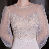 Rochie Havilah de eveniment cu maneci bufante si decolteu accesorizat cu perle