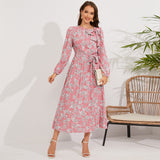 Rochie Adania roz cu funda laterala si cordon accesorizat