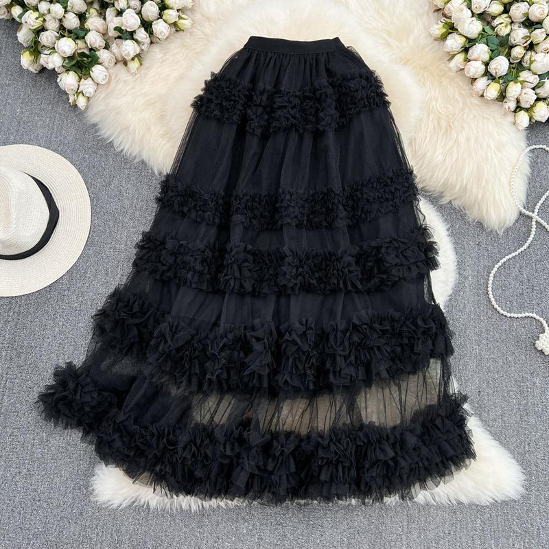 Fusta Volty neagra din tulle cu incretitturi