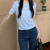 Tricou Sophia albastru cu accesorizat cu pietre