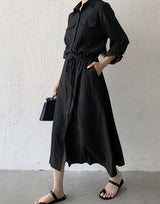 Rochie midi Tunis, tip camasa, cu snur in talie