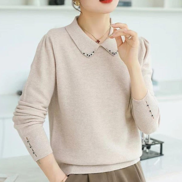 Bluza Ranya crem cu guler tip camasa