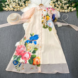 Rochie maxi Peonia din organza cu imprimeu floral
