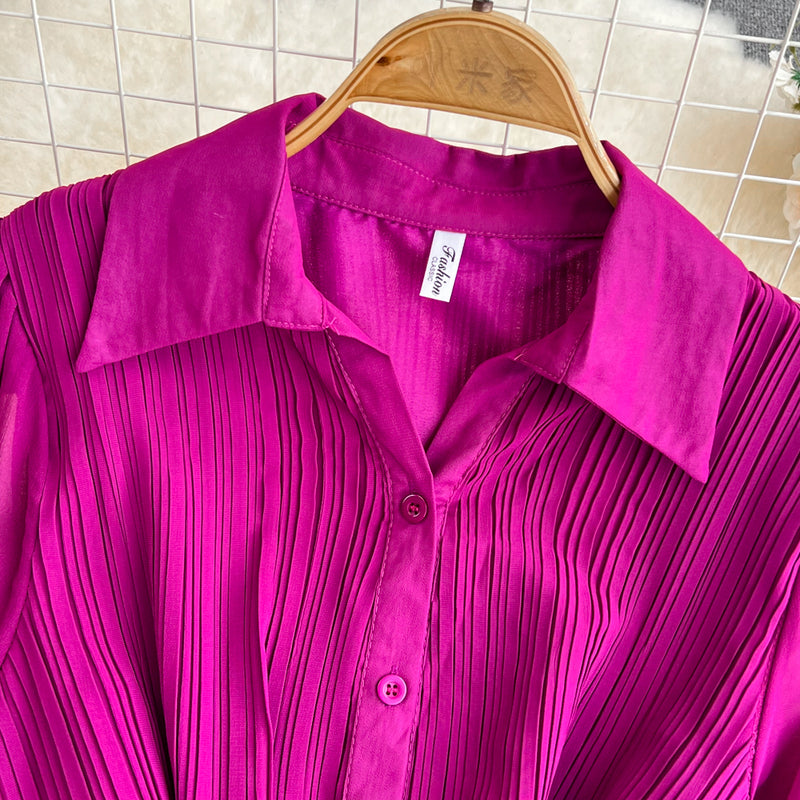 Rochie Hanelore mov cu pliuri si curea accesorizata