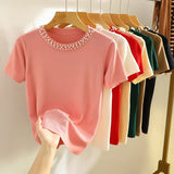 Tricou Zalys cu guler rotund decorat cu perle