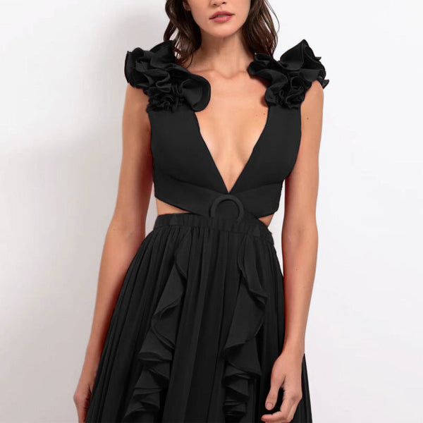 Set Minda negru compus din costum de baie si fusta lunga vaporoasa