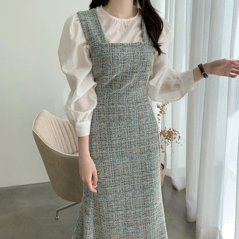 Rochie Sanda albastra din tweed