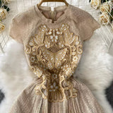 Rochie Russina plisata cu broderie florala