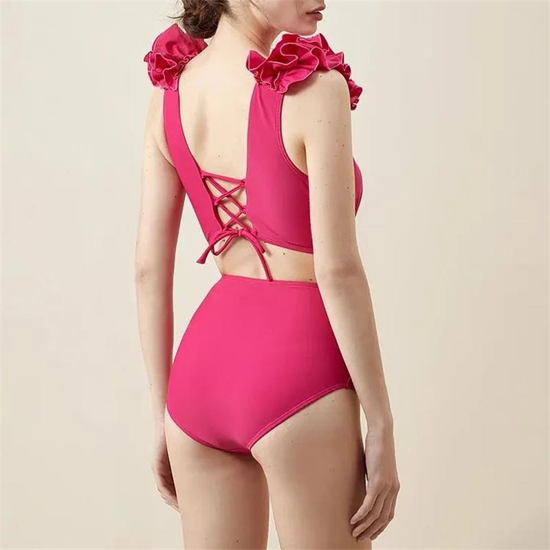 Set Minda roz compus din costum de baie si fusta lunga vaporoasa