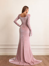 Rochie Geovanna roz din catifea