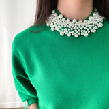 Pulover Ayana verde accesorizata cu perle