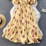 Rochie Echim galbena cu pliuri si imprimeu floral