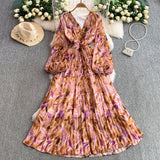 Rochie midi plisata Hoja, imprimeu frunze