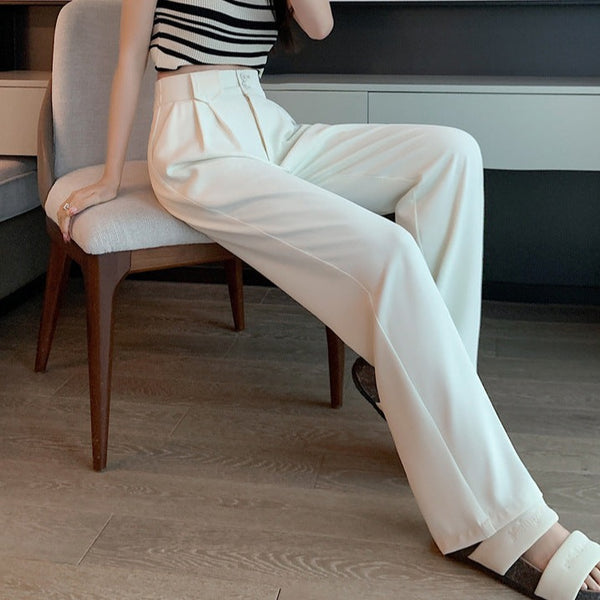 Pantaloni Nola crem largi cu talie inalta