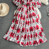 Rochie Galle alba cu imprimeu floral si pliuri