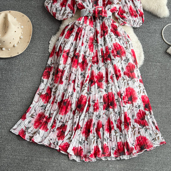 Rochie Galle alba cu imprimeu floral si pliuri