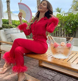 Set pijama Milcah rosie cu terminatii din puf
