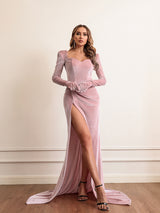 Rochie Geovanna roz din catifea