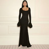 Rochie Jovana cu decolteu patrat si mansete cu volanase