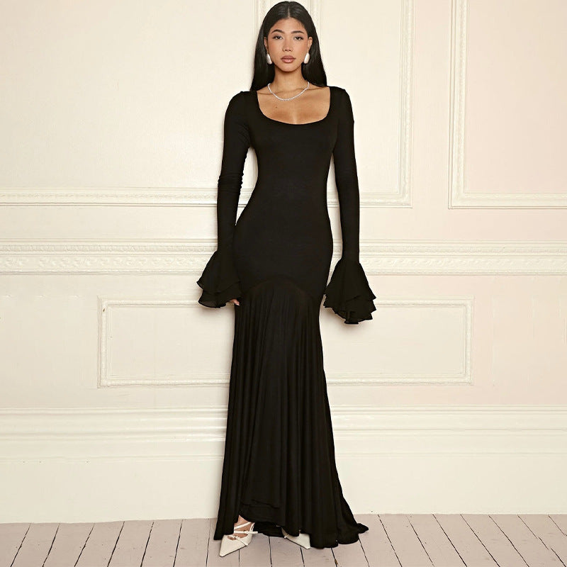 Rochie Jovana cu decolteu patrat si mansete cu volanase