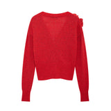 Jerseu Heness din tricot fin cu detaliu floral la umar