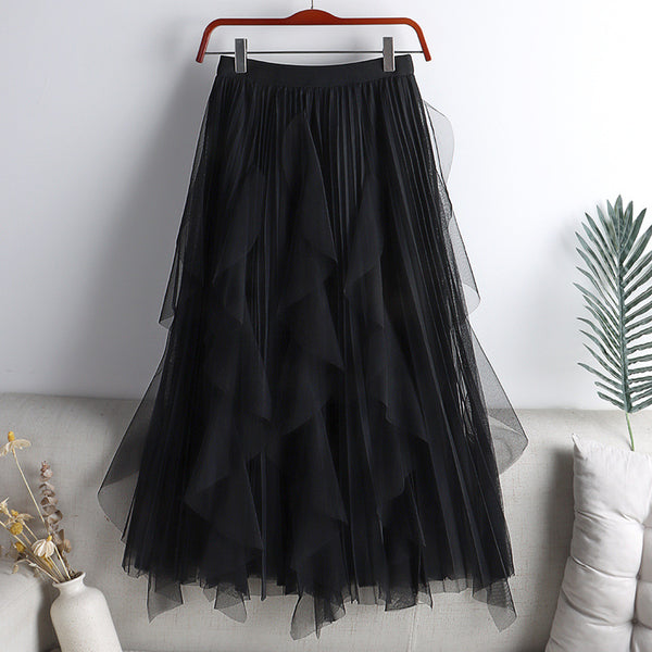 Fusta Angeline neagra cu croi asimetric
