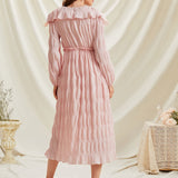 Rochie Yolanda roz pastel din voal cu pliuri