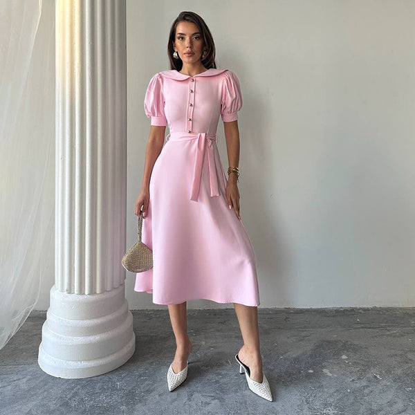 Rochie Eseld cu nasturi decoratisi decolteu petrecut