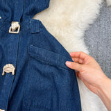 Rochie midi Julya din denim, cu crapaturi in fata