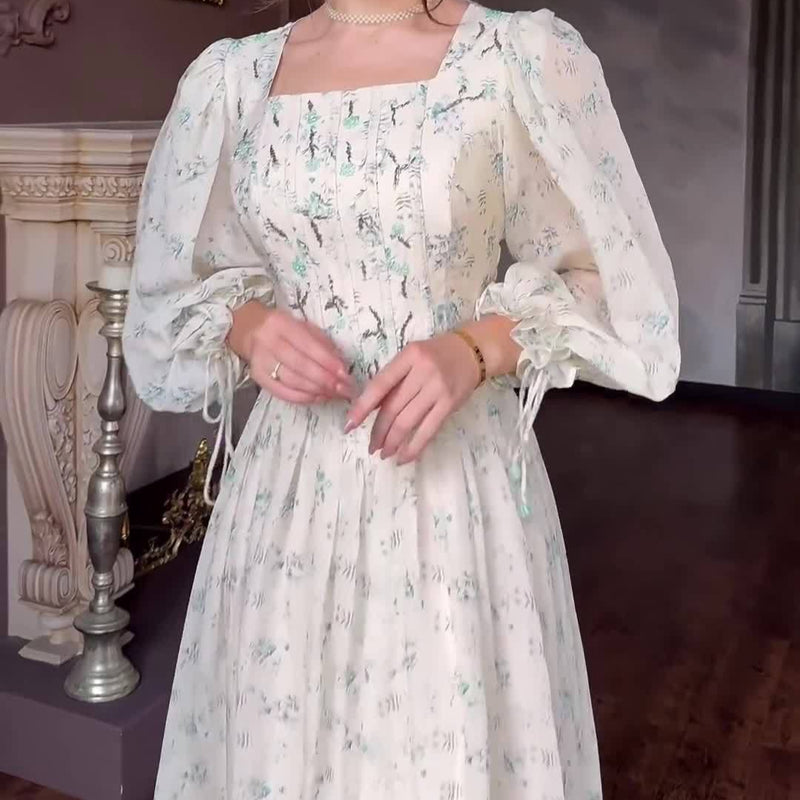 Rochie Jessica cu decolteu patrat si imprimeu floral