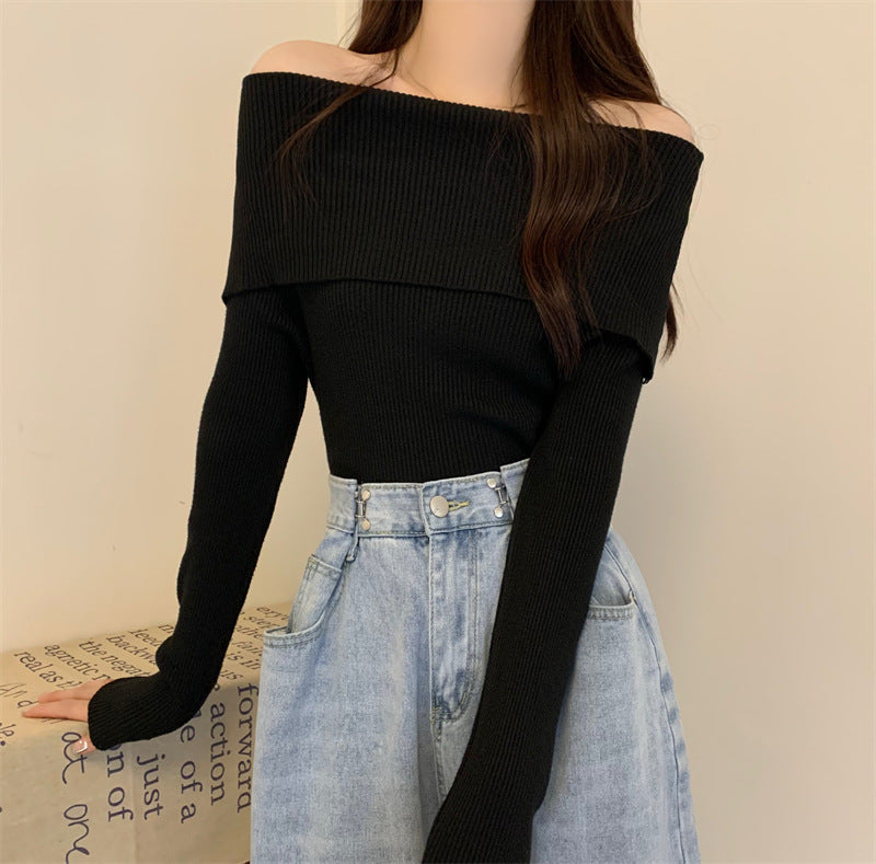 Bluza Unnoa din tricot cu decolteu barcuta cu umeri goi