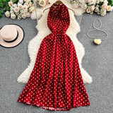 Rochie maxi Dotty cu imprimeu buline si spatele gol