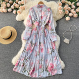 Rochie Miliona albastru cu imprimeu floral si volanase