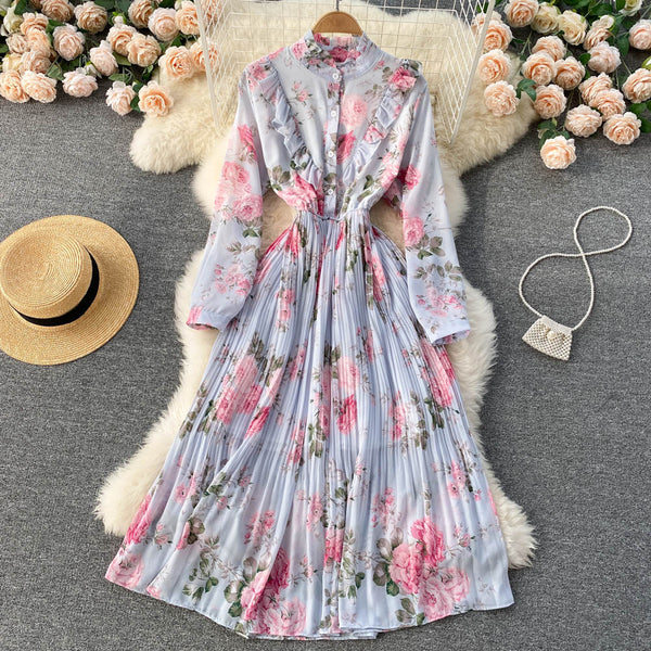 Rochie Miliona albastru cu imprimeu floral si volanase