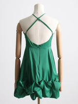 Rochie Calla verde cu incretituri bufante si bretele