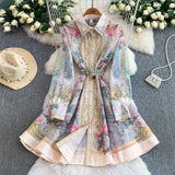 Rochie tip camasa Bethy cu imprimeu floral, curea inclusa