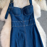 Rochie mulata Koca din denim, cu crapatura in fata