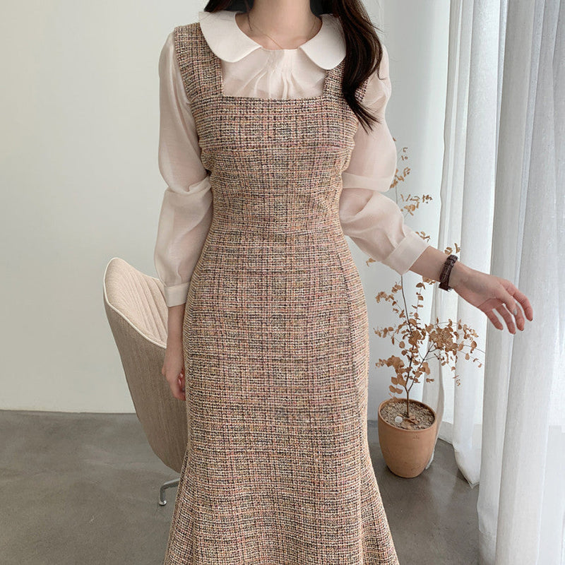 Rochie Sanda maro din tweed